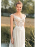 Cap Sleeves Ivory Lace Tulle Keyhole Back Flowing Wedding Dress